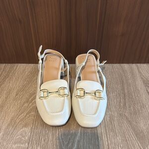 A New Day Cream Slingback Loafers with Gold Accents
